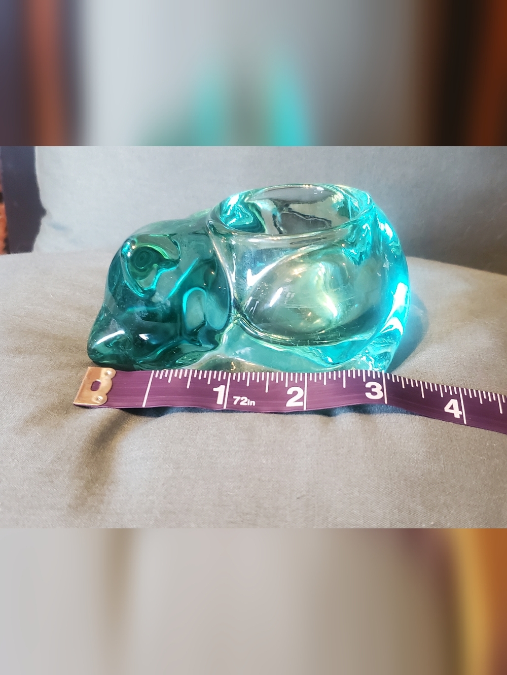 Teal Sleeping Cat Votive Tea Light Candle Holder - Picture 9 of 12